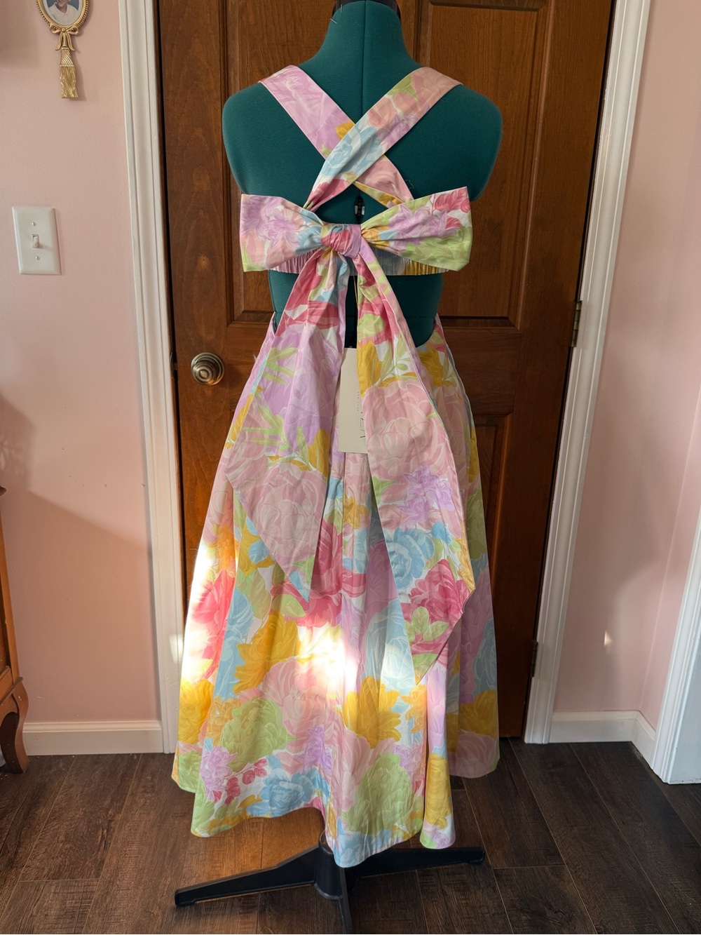 Mestiza New York Watercolor Peony Giselle midi dress 2 - Picture 7 of 12